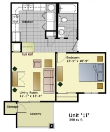 1 bed, 1 bath, 598 sqft, $1,450