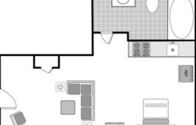 Studio, 1 bath, 435 sqft, $950, Unit 1702-201E