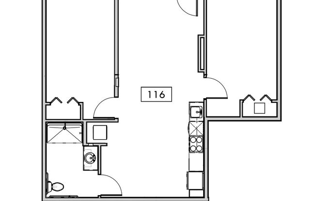 2 beds, 1 bath, 660 sqft, $1,849, Unit 116