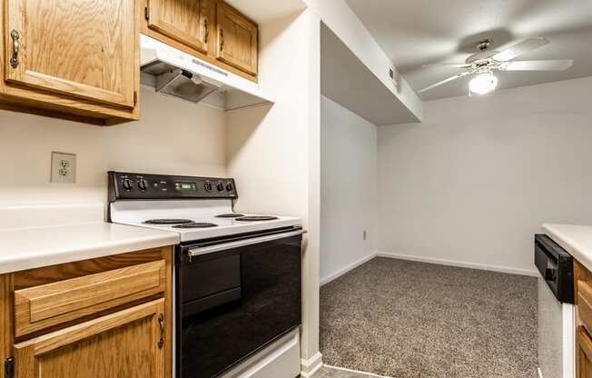 the kitchen is clean and ready for us to use at Pheasant Run in Lafayette, IN 47909