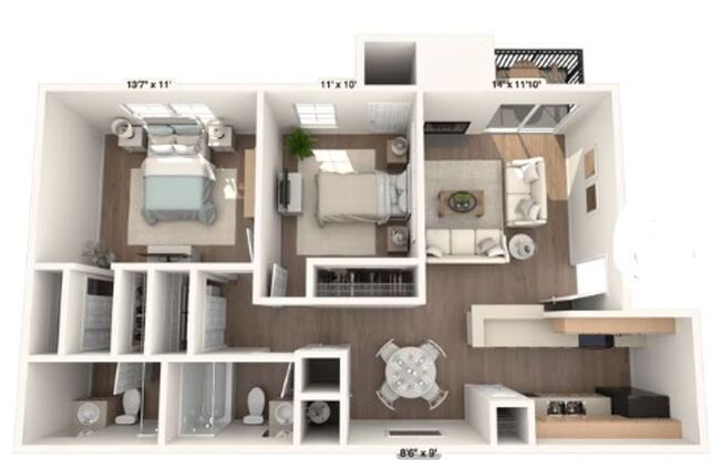 2 beds, 2 baths, 905 sqft, $853, Unit 1936