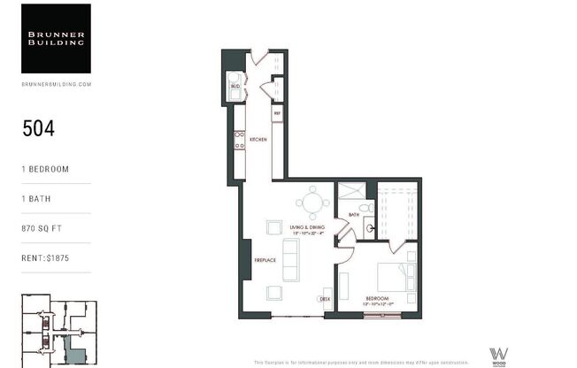 1 bed, 1 bath, 913 sqft, $1,895, Unit 504