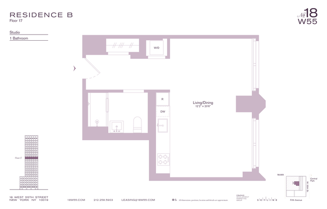 Studio, 1 bath, $5,325, Unit 17B