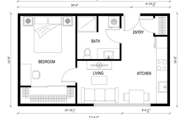 1 bed, 1 bath, 493 sqft, $1,895, Unit 211