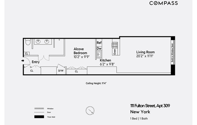 Studio, 1 bath, 698 sqft, $3,900, Unit 309