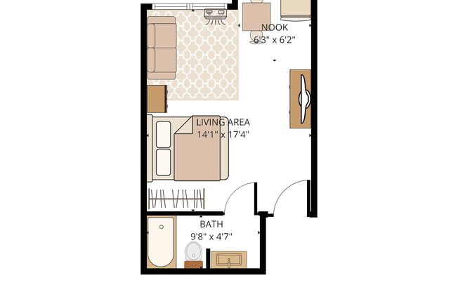 Studio, 1 bath, 350 sqft, $1,570, Unit 328