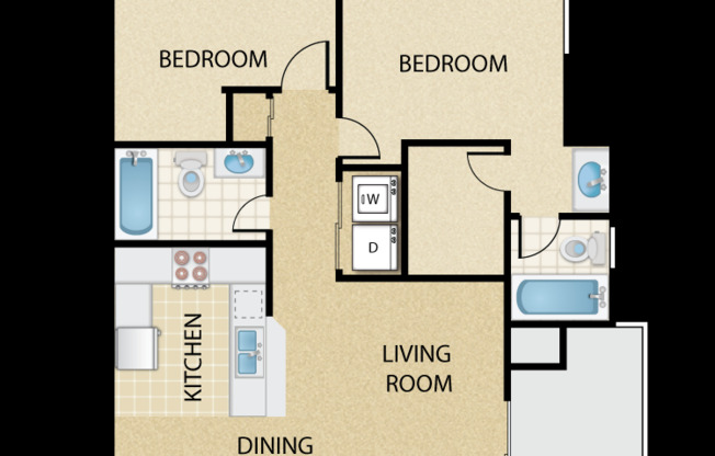 2 beds, 2 baths, 866 sqft, $2,429