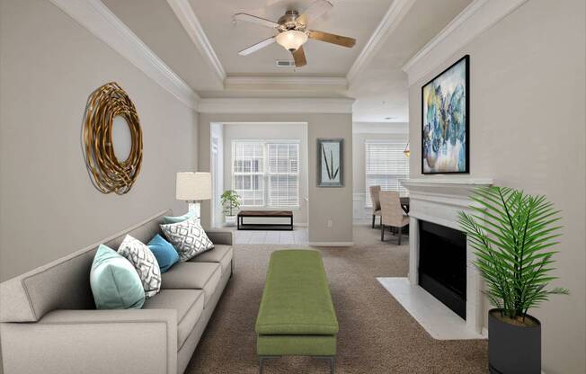 Large Open Floorplans with Ceiling Fans in Living and Bedroom Areas at Cambridge Square in Overland Park