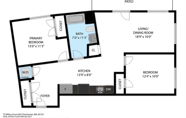 2 beds, 1 bath, 802 sqft, $3,420, Unit 612