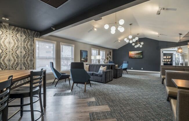 Community room with different kinds of chairs and tables