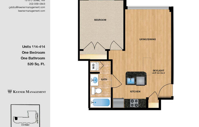 1 bed, 1 bath, 520 sqft, $2,550, Unit 114