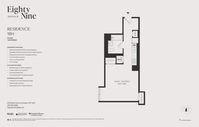 Studio, 1 bath, $3,588, Unit 16H