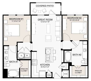 2 beds, 2 baths, 1,019 sqft, $1,669