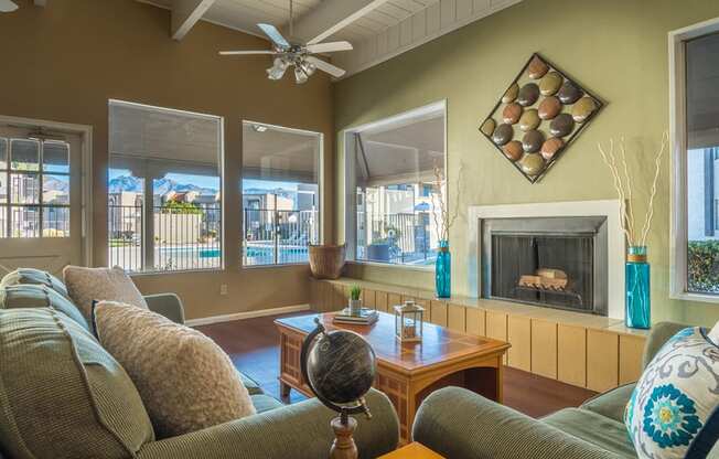 Riverstone clubhouse with plenty of lounging area and ceiling fans above