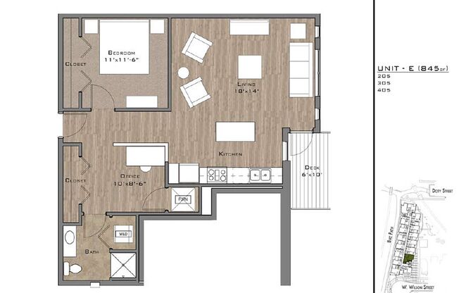1 bed, 1 bath, 845 sqft, $1,975, Unit 305