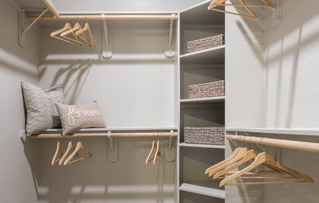 a walk in closet with shelves at Tinsley on the Park apartments