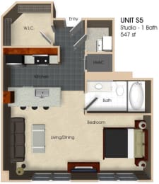 Studio, 1 bath, 547 sqft, $1,730