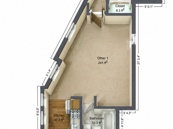 2 beds, 1 bath, $1,450, Unit 320A