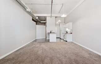 an empty living room with white walls and a carpeted floor