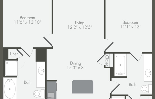 2 beds, 2 baths, 1,096 sqft, $1,666