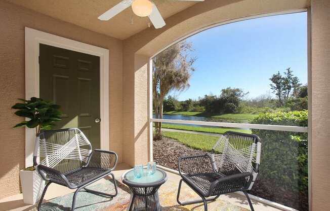Screened patios and balconies with ceiling fan