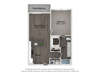 1 bed, 1 bath, 744 sqft, $1,446