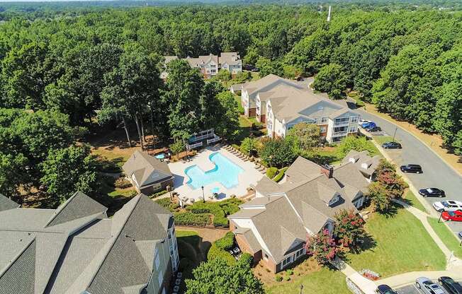 Aerial view of Legacy Arboretum Apartments located south of Charlotte, North Carolina