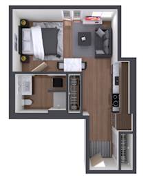 Studio, 1 bath, 418 sqft, $1,599