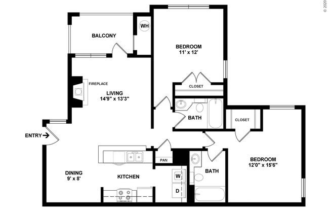 2 beds, 2 baths, 980 sqft, $1,320
