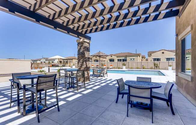 Shaded Lounge Area By Pool at Avilla Camelback Ranch, Phoenix, Arizona