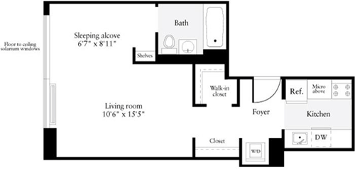 Studio, 1 bath, 483 sqft, $4,211, Unit 06K