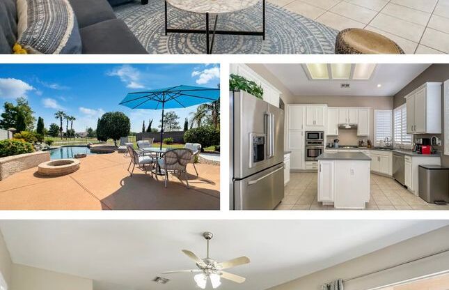 Gorgeous Furnished Single Level 3 Bedroom + 2 Bathroom + Den + 3 Car Garage + Pool + Golf Course Cul De Sac Lot in Greenfield Lakes in Gilbert