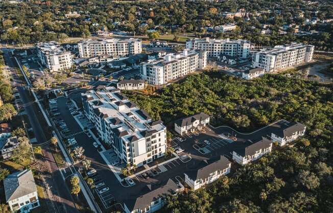 Aerial view of The Pointe on Westshore apartment complex in Tampa, FL on W Prescott Street