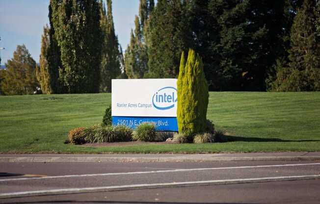 Sunset Crossing Apartments exterior street and intel sign