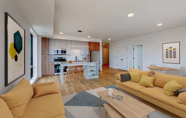 Living Room With Kitchen at The Mason, St. Paul