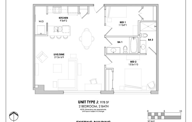 2 beds, 2 baths, 978 sqft, $2,300, Unit Unit 703