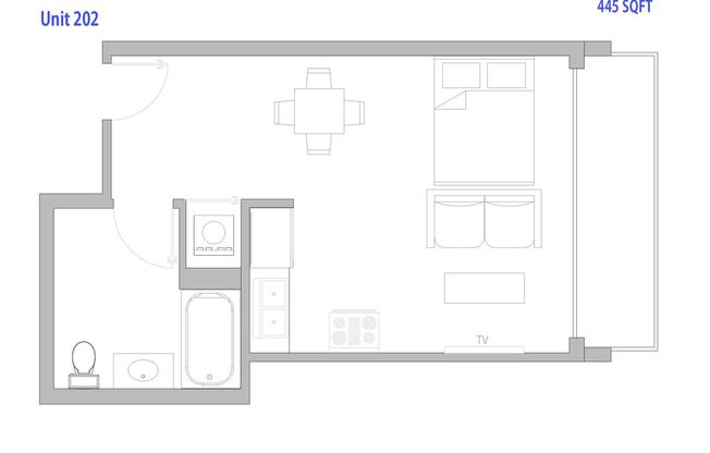 Studio, 1 bath, 445 sqft, $1,845, Unit 202