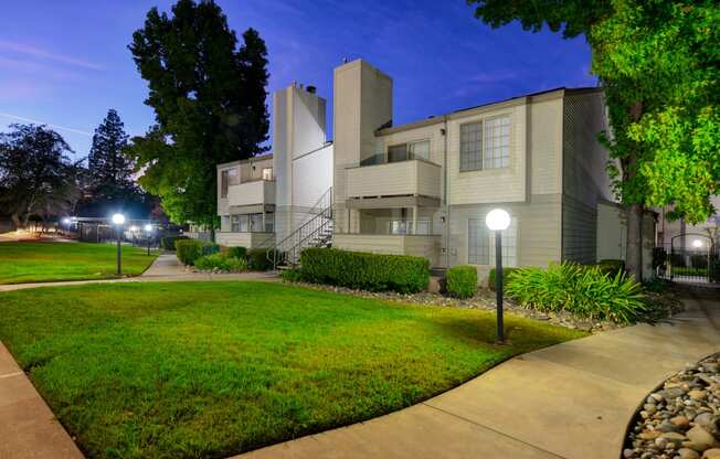 the preserve at city center apartments exterior view at night