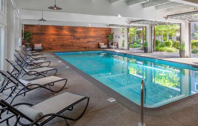 Indoor pool with Lounge Chairs at Canyon Park, Beaverton