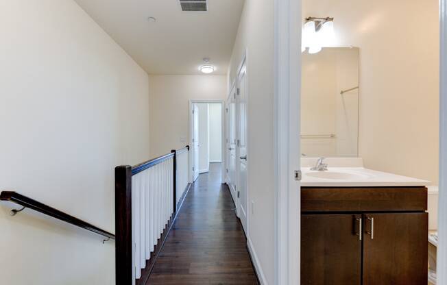 upstairs hallway with view of bathroom at sheridan station south townhomes in washington dc