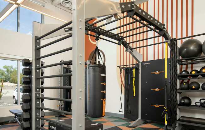 a view of the strength and conditioning equipment in the gym