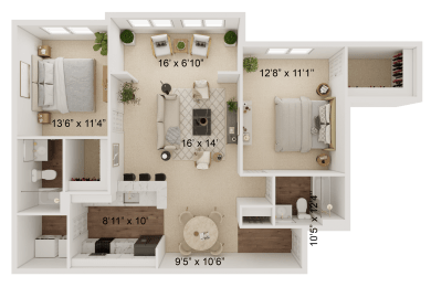 2 beds, 2 baths, 1,216 sqft, $1,416