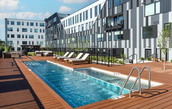 Steelcote Flats pool and pool deck at Steelcote Square, St. Louis, Missouri