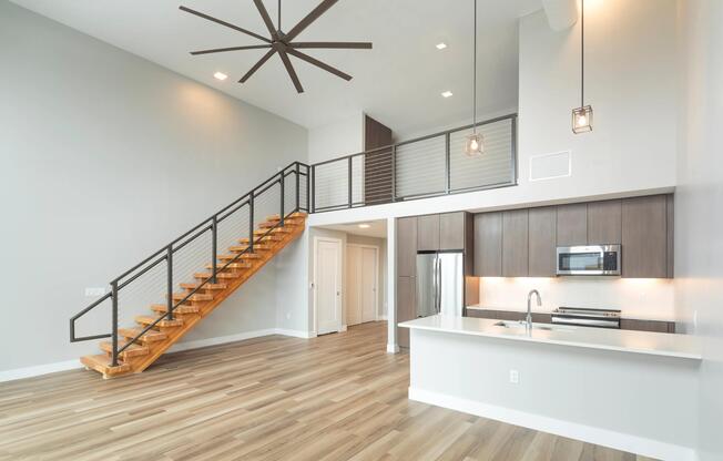 Luxurious open-concept loft floor plan available in select floor plans.