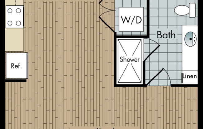 Studio, 1 bath, 640 sqft, $1,525