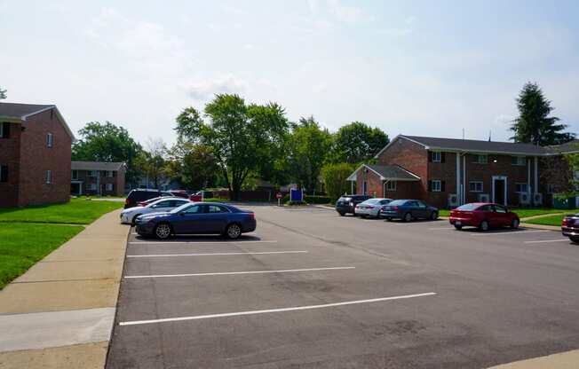 Parking lot with ample parking spaces, at Gale Gardens Apartments