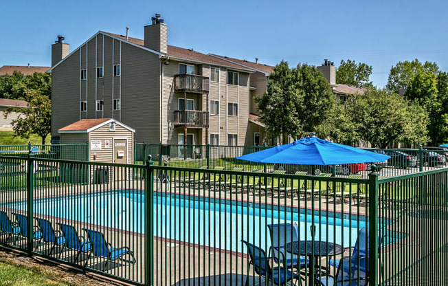 Large sparkling pool at Fox Valley Apartments in Omaha, NE