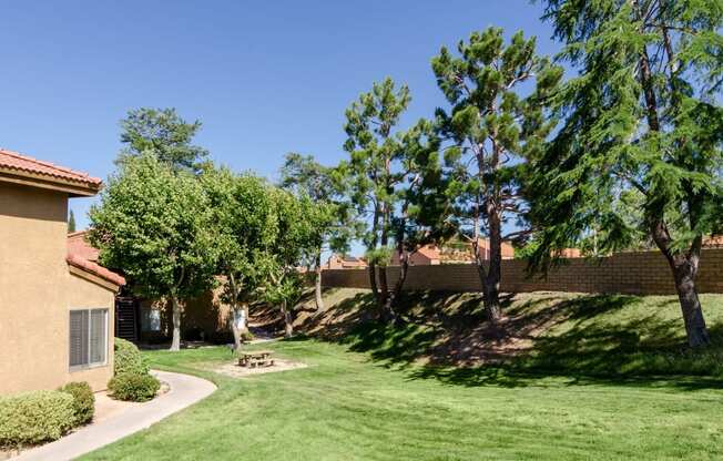 the backyard of a house with a yard and trees