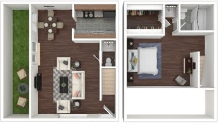 1 bed, 1.5 baths, 796 sqft, $1,070