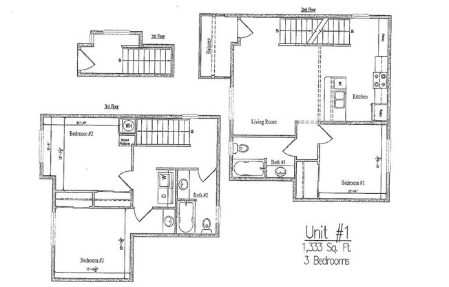 3 beds, 2 baths, 1,323 sqft, $2,400, Unit 1